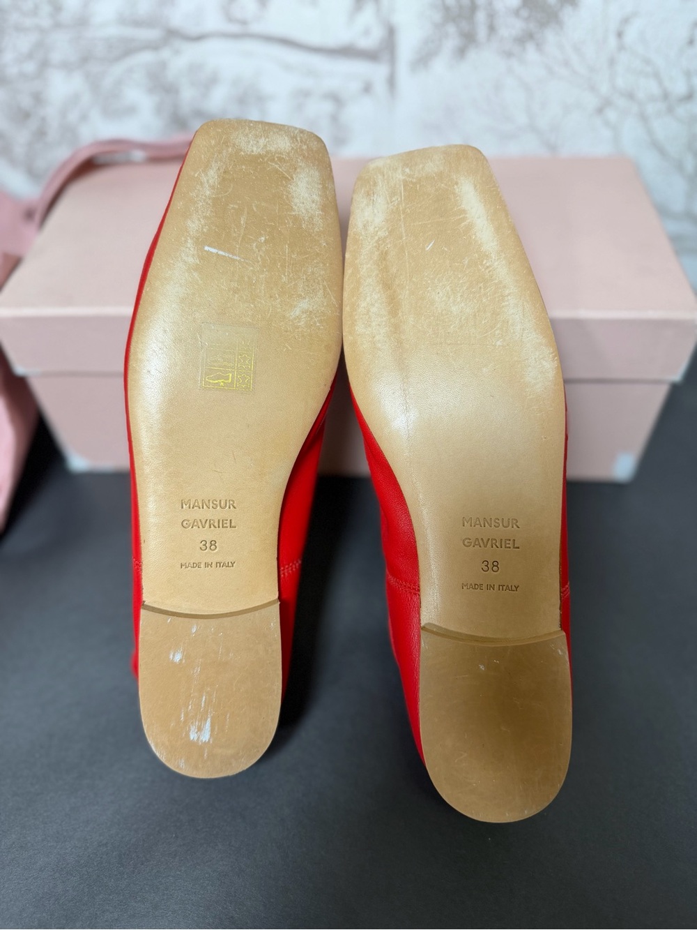 Mansur Gavriel Square Toe Ballerina Flat in Poppy red ballet leather shoe - Picture 9 of 9